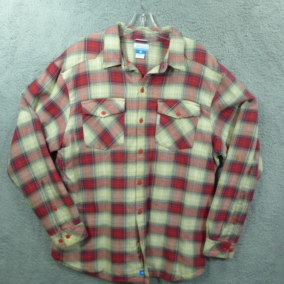 Columbia Fleece Lined Button Up Red Plaid Flannel Shirt Men's Size Large - Picture 1 of 12